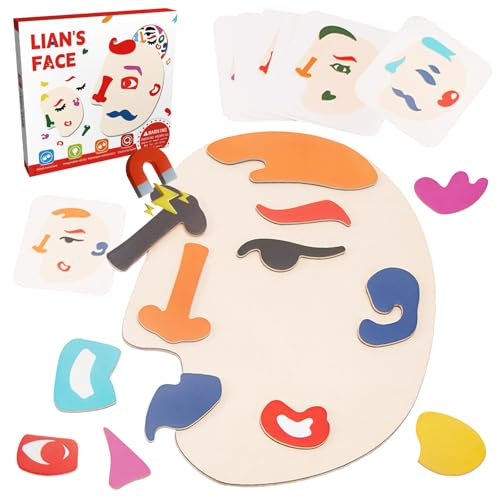 Magnetspiel Kinder, Gesichts-Puzzle, Magnetpuzzle, Holzpuzzle Kinder, Montessori Spielzeug Puzzle, 3D Holz Magnetisches Puzzle, Magnet Spielzeug Helfen Jungen Mädchen Gesichtsorgane zu Erkennen
