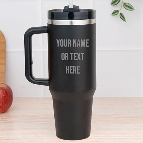 Wanapix | Mug Thermique XL Double Couche Personnalisé | Capacité 1,2l | Couleur Noir | Conserve le Froid et le Chaud | Personnalisation par Gravure de textes, noms | 100% Personnalisé