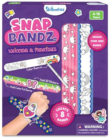 Skillmatics Snap Bandz – DIY Art & Craft Activity, Unicorns & Princesses | Mess-Free, Tween Craft Kit, 8 Bands (8.6), Gift for Girls & Boys Ages 4, 5, 6, 7, 8, 9, 10
