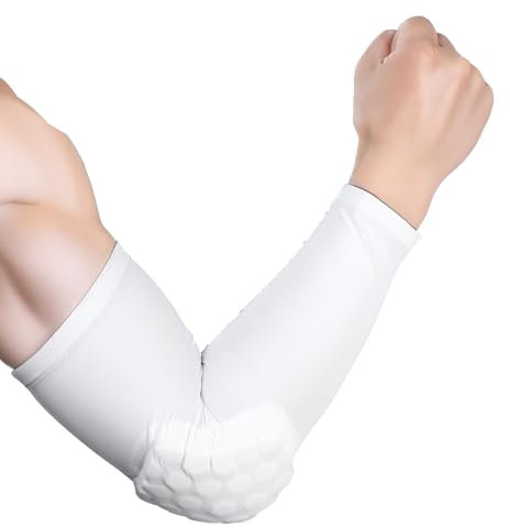 ValueBargain Ellenbogenschoner, Ellenbogen-Bandage Weiß mit Wabenpolsterung und Anti-Rutsch-Silikon, Atmungsaktive Kompressionsbandage für Sport und Arbeit, Universelle Größe