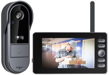 TKMARS Videocitofono Senza Fili da Esterno 4.3, Campanello Smart con Batteria 1800mAh, 120° Grandangolo Visione Notturna IP65, Video Citofono WIFI per Esterno Nessuna App/WiFi Richiesto, Schermo IPS