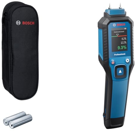 Humidimètre GMP 1-13 Bosch Professional (à broches, mesure 37 essences de bois et 10 matériaux de construction, indice de protection IP65, écran LCD fortement contrasté, 2 piles AA, housse)