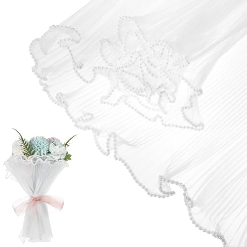 Blumen Bouquet Papier Netzgarn Verpackungspapier 4m Blumenstrauß Blumenpapier Geschenkpapier Hochzeit Krepppapier für Weiß Mit Perlenrand Gewelltes für Valentinstag Hochzeits Weihnachts Handwerk
