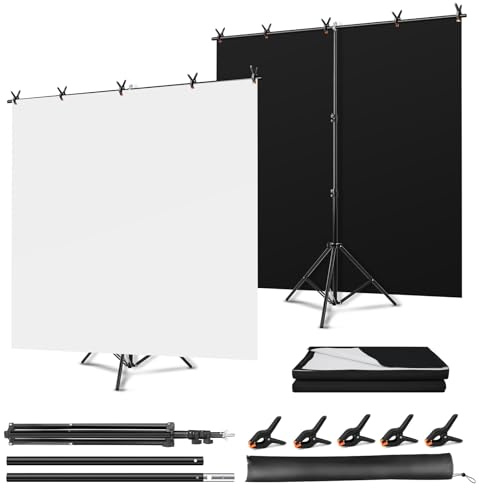Noir et Blanc 2-en-1 Portable Screen Chaises, Fond Pliable 57 in avec Support,Fond Noir et BlancPliable Double Face, clé Chrome pour la Photographie, Le Streaming, Les Jeux, Les appels vidéo