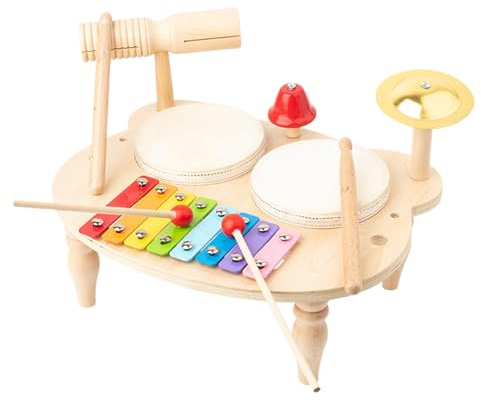 Schlagzeug-Set, Musikinstrument aus Holz mit mehreren Funktionen, Trommeln für Kinder, für Weihnachten und Geburtstag für Jungen und Mädchen zum Üben und Brettspiel