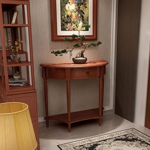 EYUIOPLM Tavolo consolle a mezzaluna, tavolo da ingresso semicircolare in legno massello con cassetto, tavolino da ingresso semicircolare, tavolino laterale for divano, soggiorno(Walnut 2,60x30x80cm)