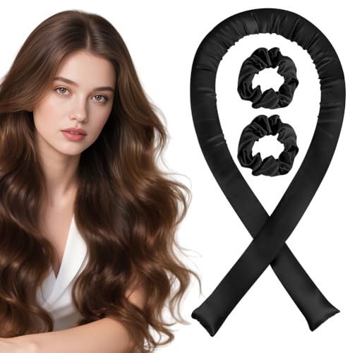 BUTBU Rizadores de Satén sin Calor, 3 PCS Heatless Hair Curler, Rulos Flexibles Ondas Sin Calor, Rizador Pelo sin Cal-or, Lazy Curler Set, No Dañará el Cabello, para Cabello Medio-Largo, Negro