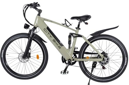 OUXI V2 E-Bike 26 Zoll Elektrofahrrad Herren Damen, 250W Motor 60Nm, 36V 10.4Ah Akku, Hydraulische Scheibenbremsen, Vollfederung, Trekking E-Mountainbike, bis 25km/h Stadtrad Pedelec (Grün)