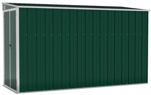 Roanoer Casetta da giardino verde, 118 x 288 x 178 cm, montaggio a parete, in acciaio zincato, capanno per attrezzi da giardino con doppie ante e tettuccio antineve; salvaspazio per balcone, terrazza