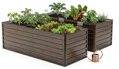 Thanaddo Hochbeet Metall Pflanzbeet, 190x90x64cm rechteckig Gemüsebeet aus verzinktem Stahl in Holzoptik, Gartenbeet Pflanzkasten Pflanzkasten Blumenkasten für Garten & Terrasse(2 Stück)