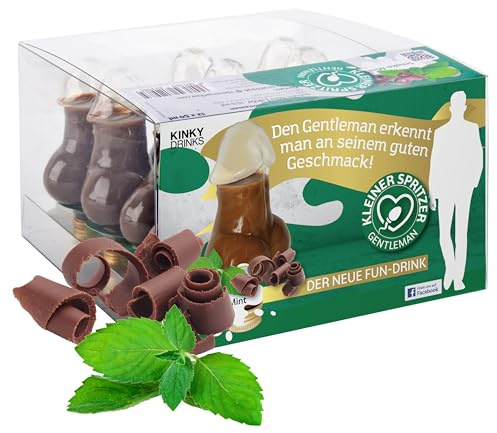 Kleiner Spritzer GENTLEMAN Schoko-Minze-Likör - 12 x 50 ml - 600 ml - 15% Vol. - PET Schniedel Formfläschchen - Schokoladenlikör Minis