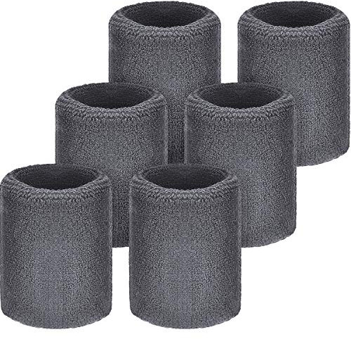 WILLBOND Schweißbänder für Sport, Tennis, Handgelenke für Schweißbänder, Wettbewerbe, saugfähige Schweißbänder für Basketball, Tennis, Fußball, Laufen, Arbeiten, 6 Stück (grau)