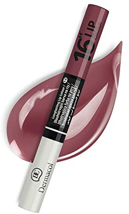 Dermacol - 16-Stunden-Lippenfarbe, hochpigmentierter, glänzender Lippenstift, Zwei-Phasen-Lippenglanz, Lippen-Makeup-Produkte mit mattem und glitzerndem Finish, Nr. 12 Braun-lila-Lippenglanz, 7,1 mL