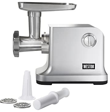 Weston Electric Meat Grinder & Sausage Stuffer, #12 750 Watt, 1 HP Motor, Grinds 4 lbs Per Minute, Includes Stainless Steel Grinding Plates, Die-Cast Aluminum (33-1301-W)
