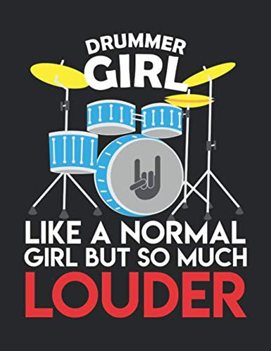 Notenheft: Das Notenbuch für alle Schlagzeuger ♦ über 100 blanko Seiten im A4 Format zum niederschreiben deiner besten Songs und Lieder ♦ Motiv: Drummer girl
