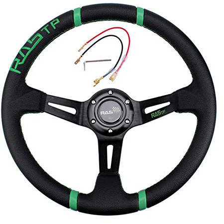 Universal Car Steering Wheel, Sport Steering Wheel Leather Steering Wheel Covers, Breathable Non-Slip, Auto Jdm Personality Modified Racing Steering Wheel, 14 Inch 35CM GrüN