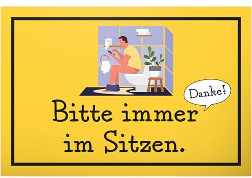 DankeDir! Bitte im Sitzen - 30 x 20 cm Toilettenschild - Klo Lustig zum Aufhängen - Gästetoilette Witzig Deko Wand Herren Türschild Gäste WC
