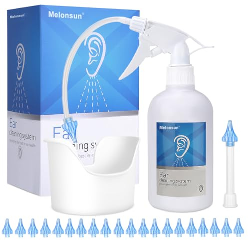 Earwax Removal Bottle- Manual Ear Wash System, FSA-HSA-Eligible, 500ml Spray Bottle, Big Basin & 20 Reusable Soft Tips, Safe & Efficient Ear Cleaner w/Rigid Pipe & Flexible Tube for Personal or Family
