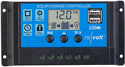 revolt Solarladeregler: Solar-Laderegler für 12/24-V-Akkus, PWM-Lademodus, 2 USB-Ports, 30 A (Solar Laderegler 12V, Charger Controller, MPPT)