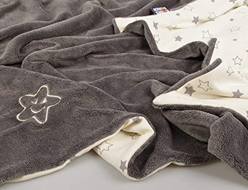 Kaarsgaren Babydecke für den Kinderwagen, leichte Decke für Baby, luftige Babydecke, doppellagige Kinderdecke (Grau Sterne, 70 x 100 cm)