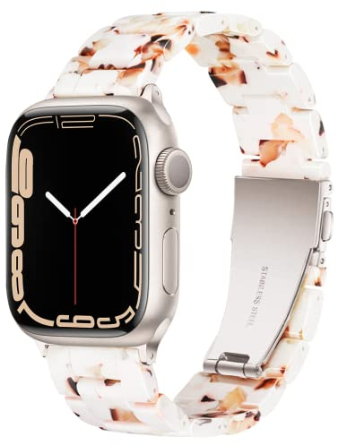 Light Compatible with Apple Watch 38mm 40mm 41mm 42mm 44mm 45mm 46mm 49mm, Fashion Resin iWatch Women Men Bracelet with Stainless Steel Clasp for Apple Watch Series 10 SE 9 8 7 6 5 4 3 2 1,Ultra 2 1