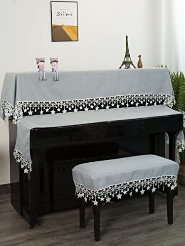 Piano Abdeckung 88 Tasten für Klavierständer Klavierhocker Keyboard Anti-Staub Stoff Cover Klavier Aufrecht Zubehör - Modern Klavierabdeckung 3er-Set - Geschenk für Mädchen(Double Bench, Gray)