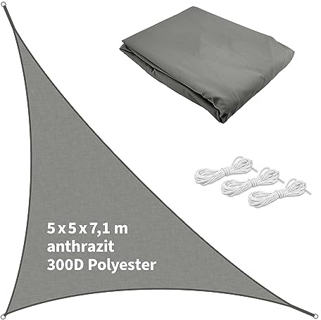 TTL GARDEN 5x5x7,1m Sonnensegel Dreieck rechtwinklig anthrazit 160g/m²