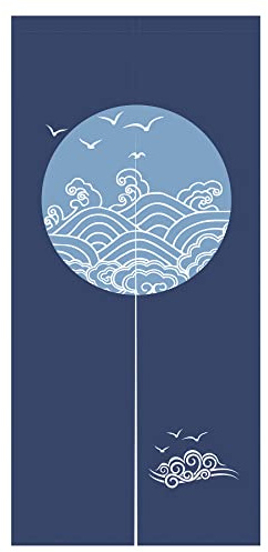 LIGICKY Japanischer Stil Noren Lang Vorhang Dick Türvorhang Raumteiler Tapisserie für die Heimtextilien 85 x 120 cm, Blau, Kreis, Wellen und Seevögel