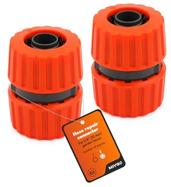 MIVOS 2 x Giunto per Tubi da Giardino da 1/2 pollici (13 mm) - Accoppiamento Tubo per il Collegamento di Tubi 1/2 - Connettori di Riparazione - 2 Pezzi - Made in EU