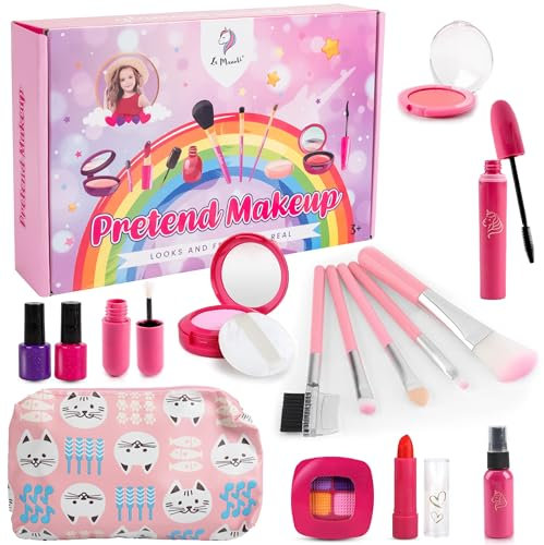 La Manuli Kinderschminke Set Mädchen - Pretend Make Up Schminkkoffer Spielzeug, Fälschung Schminkset für Kinder Rolle Spielen, Kosmetik Geschenk für Kleinkinder ab 3 4 5 6 7 8 Jahre