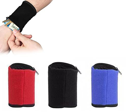 Handgelenk-Beutel, 3 Stücke Sport Handgelenk Tasche, Schweißband Wristbands, Armband Münzschlüssel Aufbewahrung Reißverschluss Tasche, 3 Farbset
