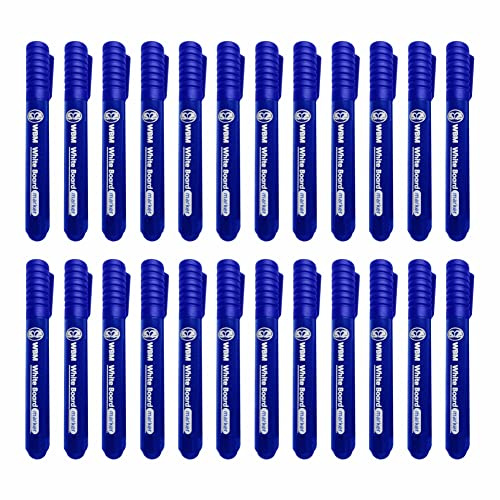 JMS we create smile (Pack of 24) Blue Whiteboard Markers - Dry Erase Marker Pens With Bullet Tip for Writing on Whiteboard/Glass