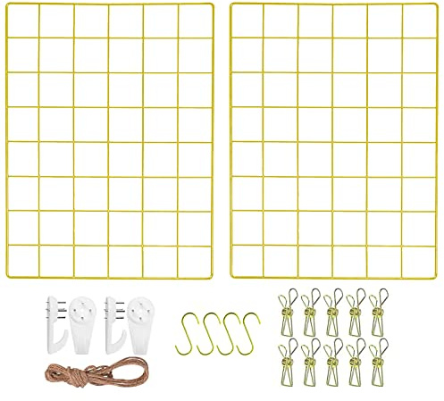 Wandgitter Gold, Multifunktionale Gitterwand, DIY Eisen Gitter der Fotowand Dekoration .Pinnwand Foto an der Memoboard Hängen in der Familie (2er-30x40cm wandgitter Gold)