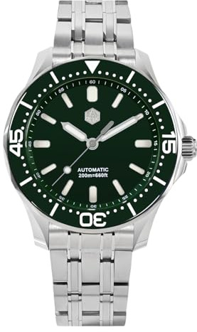 San Martin SN0088G Herren-Armbanduhr, Edelstahl, Luxus-Taucher-Armbanduhr YN55, automatisch, mechanisch, Saphirglas, Grün