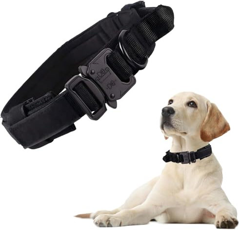Hotlion Taktisches Hundehalsband, verstellbares militärisches Trainings-Hundehalsband, geeignet für mittelgroße und große Hunde, schwarz-1 Größe M