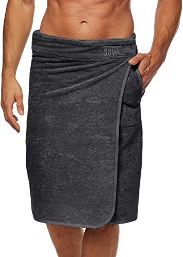 Sowel® Saunakilt Herren L/XL, 100% Bio-Baumwolle, Saunahandtuch mit Klettverschluss, Saunatuch, 60 x 160 cm, Anthrazit/Anthrazit, L/XL