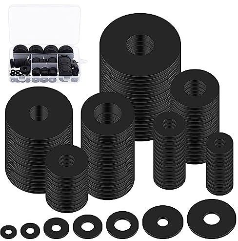 Swpeet 175pcs 7 Größen Flach Gummi Scheiben Sortiment Kit, 10/12/16/18/20/25/30mm Heavy Duty schwarze Gummi Vibration Dämpfungspads, Buchse Dichtung Kit für Geräte Wasserhahne Schrauben
