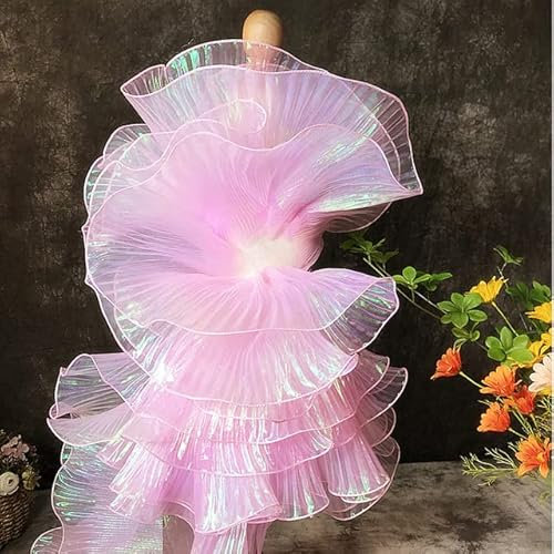 1 Yard Plissee Blume Spitze Farbe Laser Farbverlauf für Hochzeit Welle gestreift Dekoration Stoff 15CM breit-Rosa