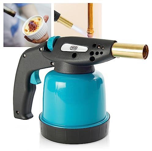 TOM Gas-Lötbrenner im Set – 1300°C – Lötlampe zum Weich- oder Hartlöten – Piezozündung – Bunsenbrenner Gasbrenner (Lötbrenner)