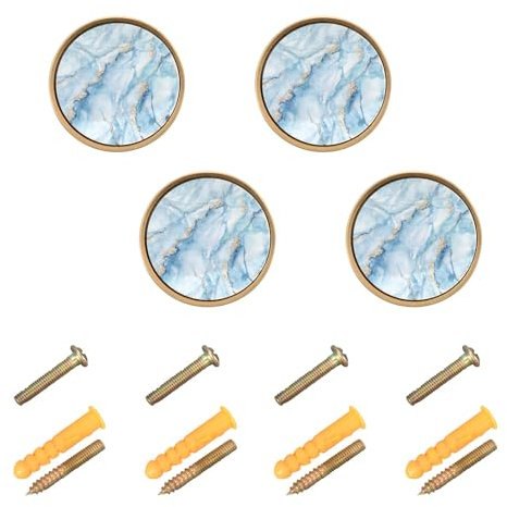 CHIFIGNO Schrankknäufe für Kommoden, Schubladen, runde Möbelknöpfe aus weißem und blauem Marmor, 4 Stück, 32 mm