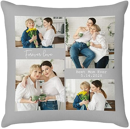 Easycosy personalisierte Fotokissen Bezug selbst gestalten, Doppelseitiger FotoKissen-Bezug mit Fotos & Text selbst gestalten -Muttertagsgeschenke für Mama Oma Geschenke zu Muttertag (40 * 40cm)