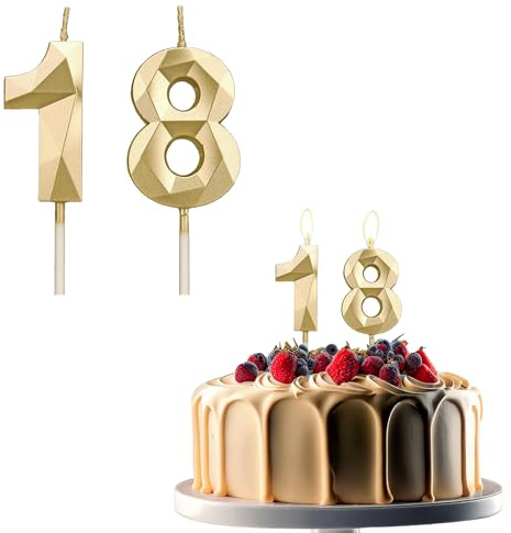 JEKUGOT 18th Birthday Candles for Cakes, Number 18 Candle, Gold Candle, Cake Candles Cake Topper Decorations for Birthday Party, Wedding, and Anniversary Celebration Supplies
