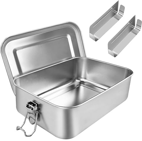 Diompirux 850ml Fiambrera de Acero Inoxidable con 2 ParticióN ExtraíBle Sin BPA, Lunch Box Hermetica con silicona, Fiambrera Adecuada para NiñOs y Adultos, portátil duradera y ecológica
