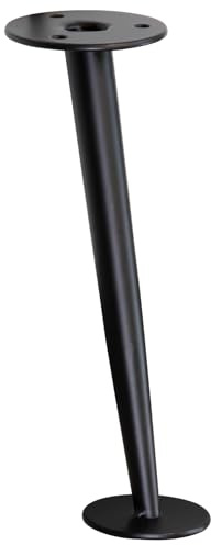 WAGNER Möbelbein/Möbelfuß/Tischbein/Sofafuß - 80er Jahre Stil - Ø 65 x 200 mm, schräges Bein, Stahl pulverbeschichtet schwarz matt, filigraner und edler Retro Look mit Loft Charakter - 12552001