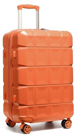 Kono Trolley da viaggio leggero in ABS rigido con serratura TSA e 4 ruote girevoli, Arancione, 61 cm