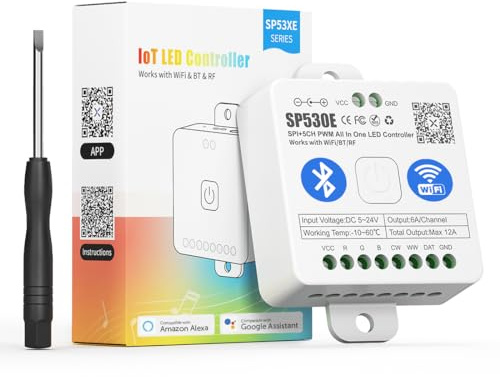 BTF-LIGHTING SP530E 2.4Ghz WiFi Blue-tooth 12in1 LED Controller | Kompatibel mit WS2812B SK6812 WS2811 FCOB CCT 5050RGB/RGBW LED Streifen mit Alexa Google Assistant APP Steuerung