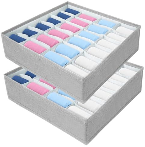 AiQInu Lådor organisatör för strumpor och underkläder, 2 stycken 24 celler vikbara lådor organisationssystem garderob låda fördelare för underkläder, strumpor, slipsar, bälte