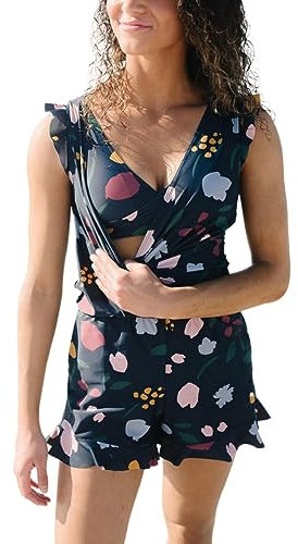 Xmiral Badestrampler Badeanzug Badestrampler mit integriertem Integrierter und Leggings Badestrampler mit integriertem (Blue, L)