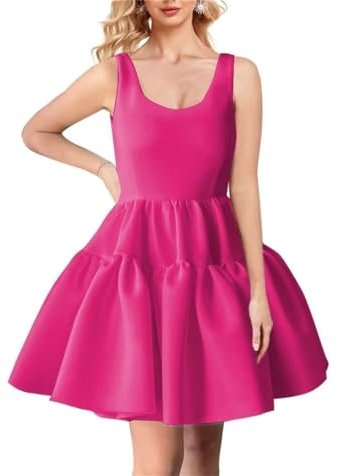 Vestido de fiesta de noche corto sin mangas para mujer, fucsia, 36