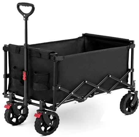 Folding Trolley Cart on Wheels, 150L Portal Festival Camping Wagons Carts with Adjustable Handle, Foldable Wagon for Camping, Garden, Beach, Shopping, Outdoor